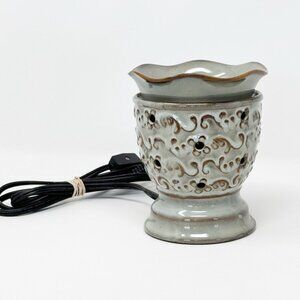 SCENTSY Wax Warmer 'Milano' Blue Brown Floral Swirl with Bulb